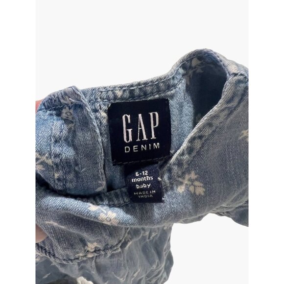 Baby GAP denim One Piece Romper Infant Girls Size 6-12 months Blue Floral Excell - Picture 3 of 7